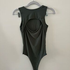 PLT Dark Green Sleeveless Bodysuit with Cutout